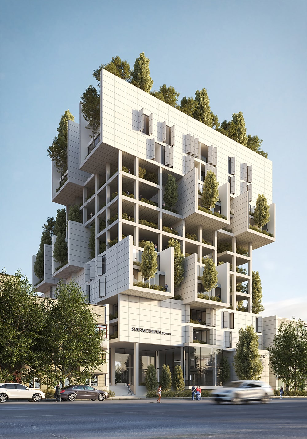 AI architecture tower background